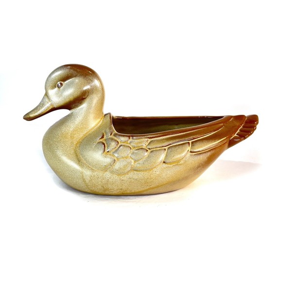 Vintage Frankoma Mallard Duck Planter 208 Desert Gold Yellow Brown Flower Pot - Picture 1 of 10